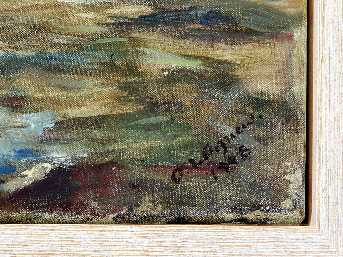 O L Agnew, River Landscape, 1948 Oil on Canvas Tray Frame