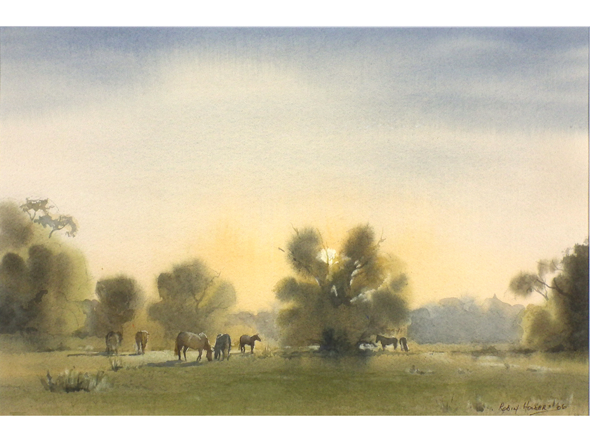 Robin Holder, Horses Landscape, Watercolour