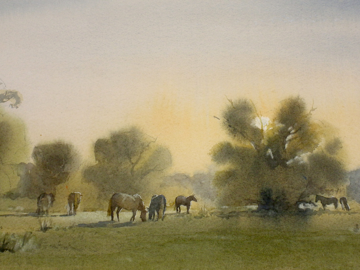 Robin Holder, Horses Landscape, Watercolour