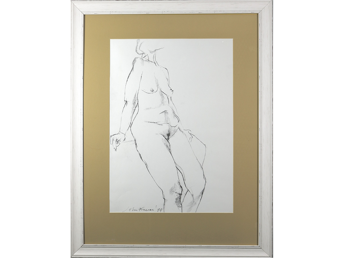 John Fineran, Derbyshire Artist. Original art, charcoal, female nude. 1994