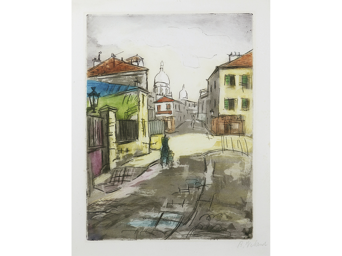 Montmartre, Paris, Coloured Signed Etching