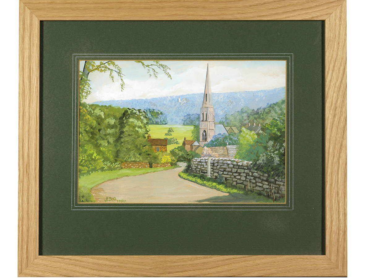 Edensor Village, JS Oldfield, Gouache