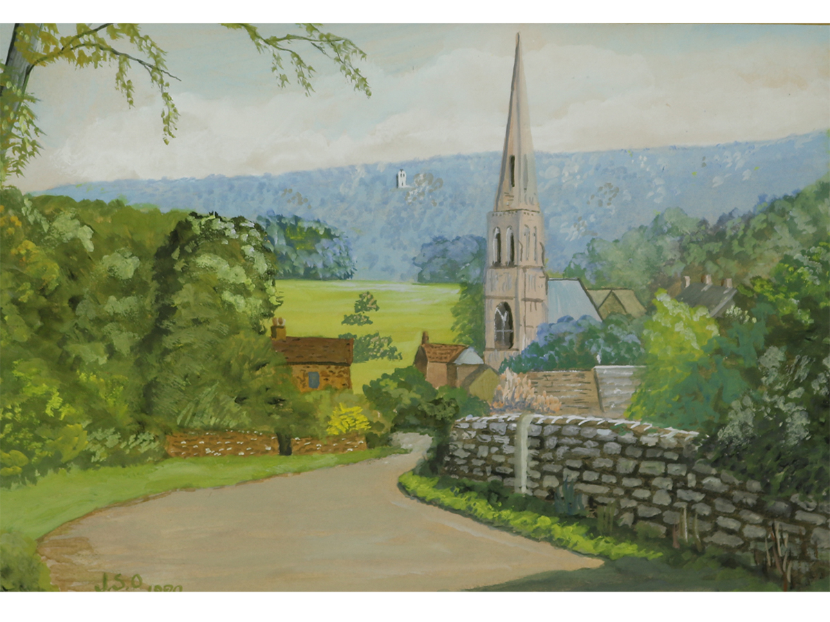 Edensor Village, JS Oldfield, Gouache