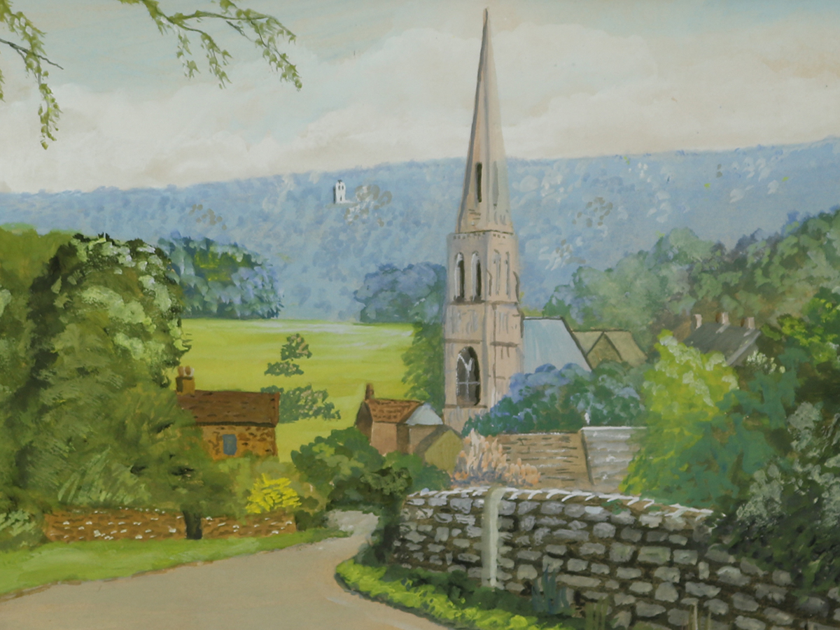 Edensor Village, JS Oldfield, Gouache