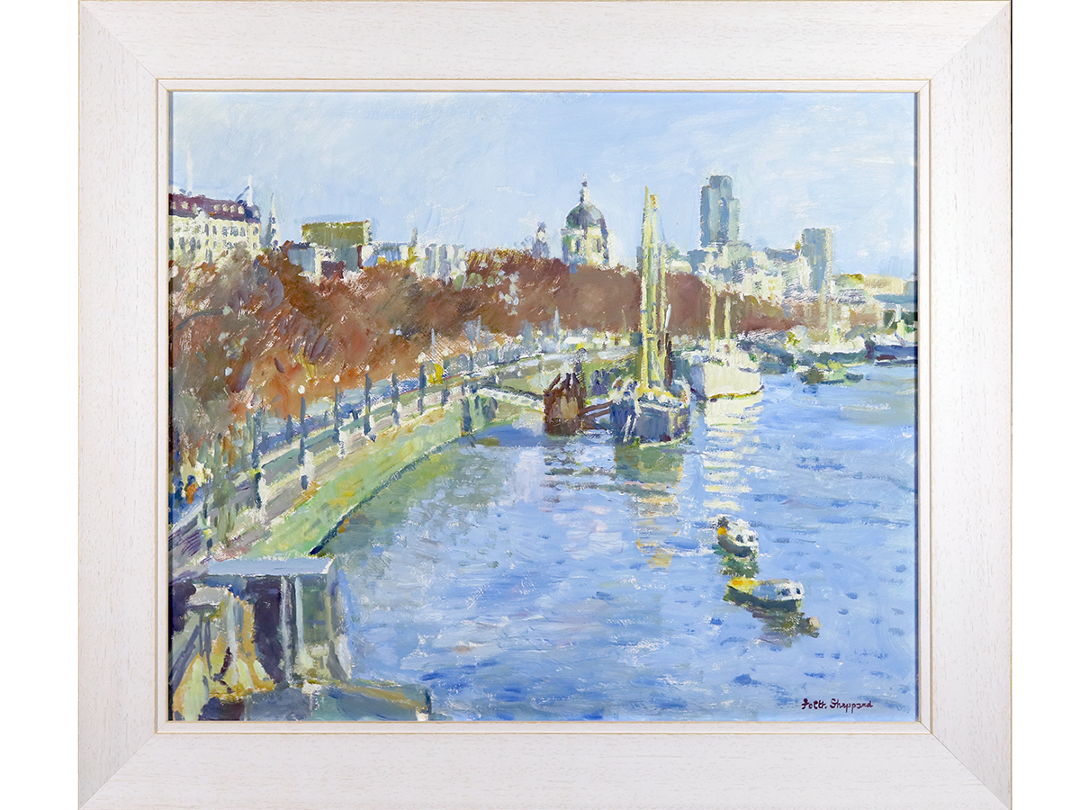 Faith Sheppard, Oil on Board, HMS Discovery & St Pauls