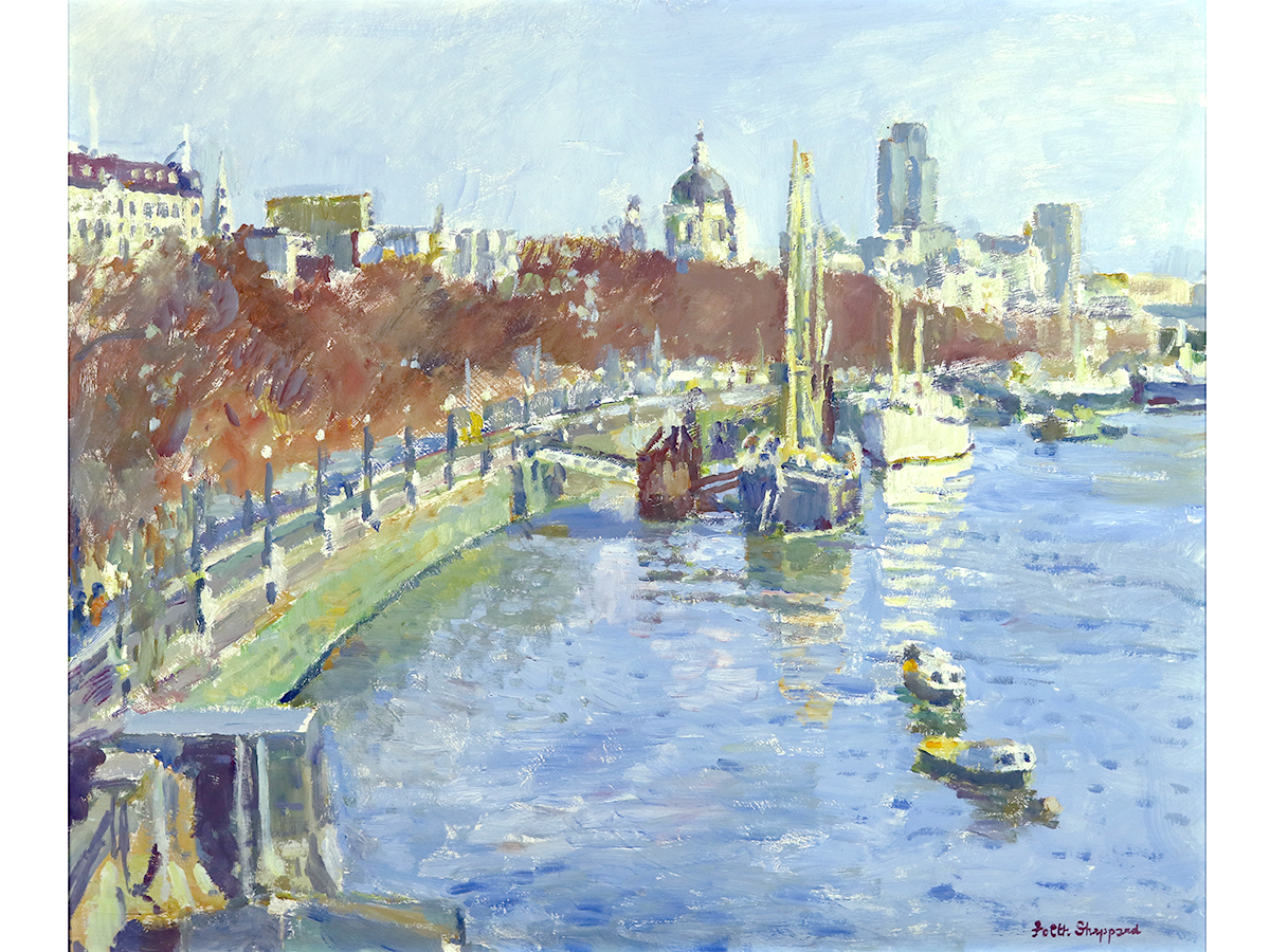Faith Sheppard, Oil on Board, HMS Discovery & St Pauls