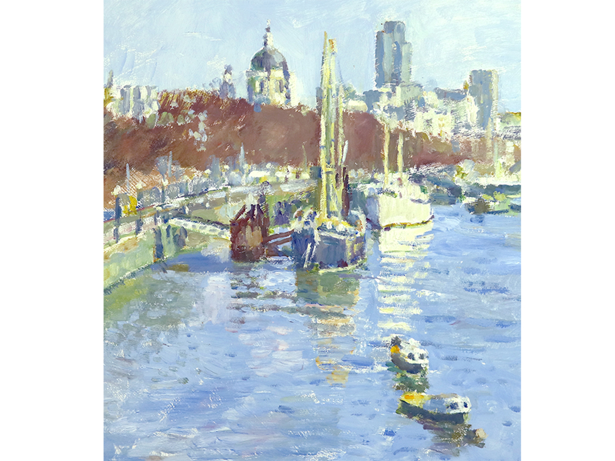 Faith Sheppard, Oil on Board, HMS Discovery & St Pauls