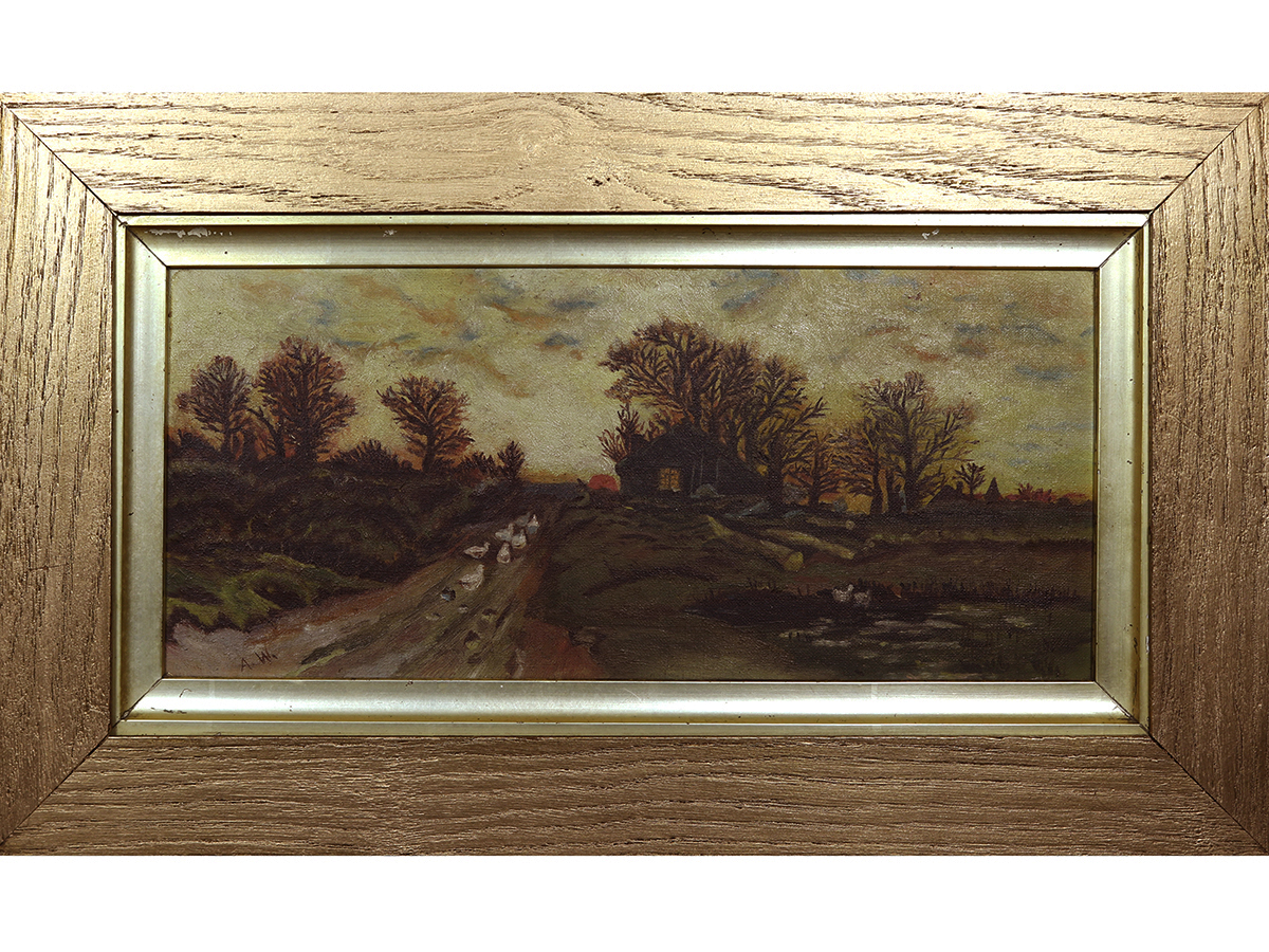 19th Century Oil On Canvas. Wooden Frame. Country Lane.