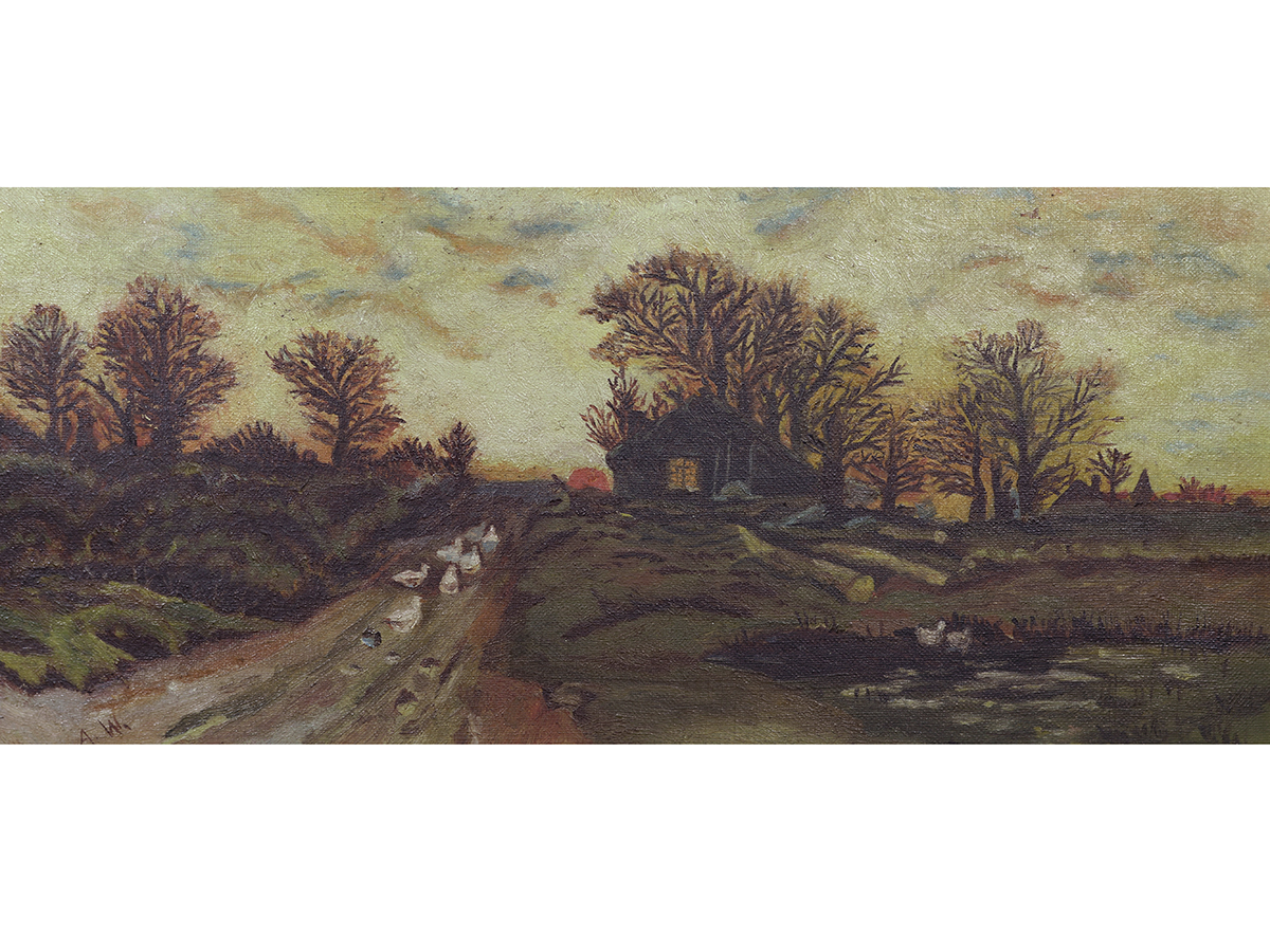 19th Century Oil On Canvas. Wooden Frame. Country Lane.