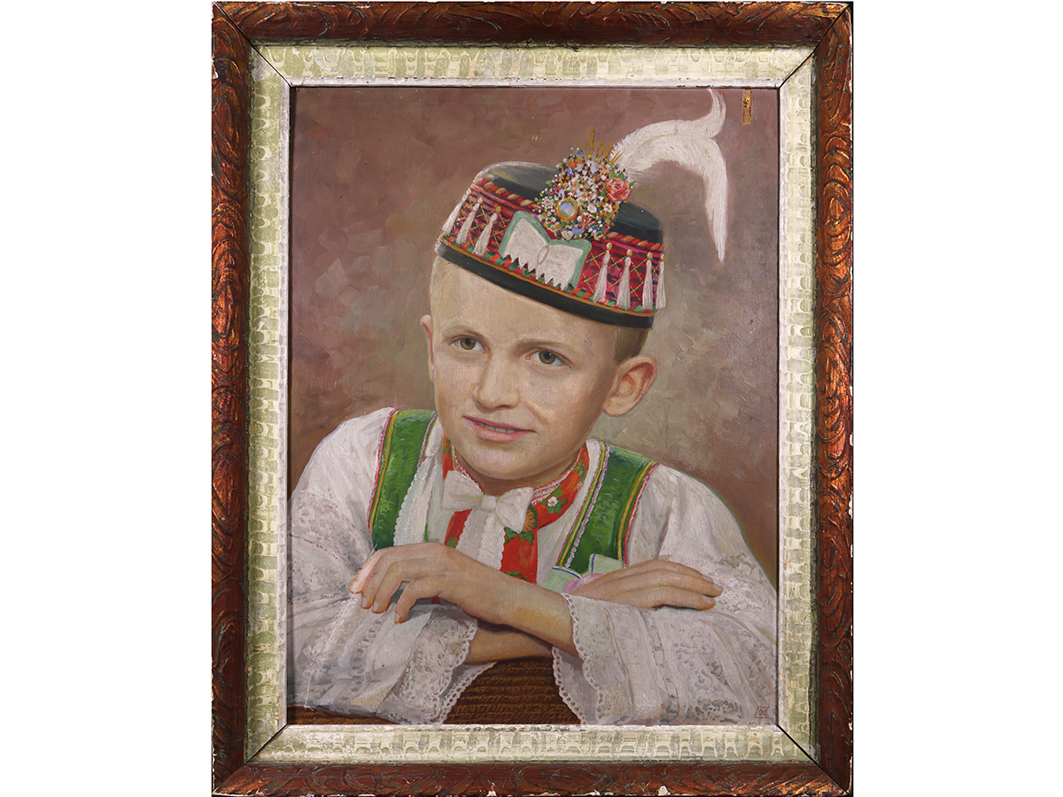 European School - Portrait of a young boy in national dress