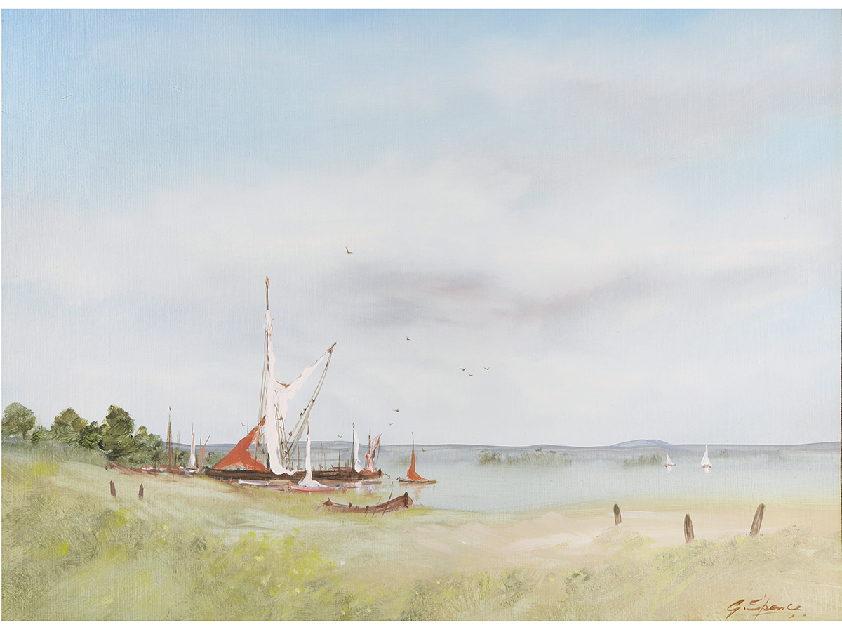 George Spence, Oil Painting, Barge At Norfolk