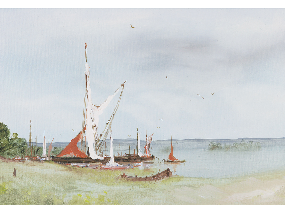 George Spence, Oil Painting, Barge At Norfolk