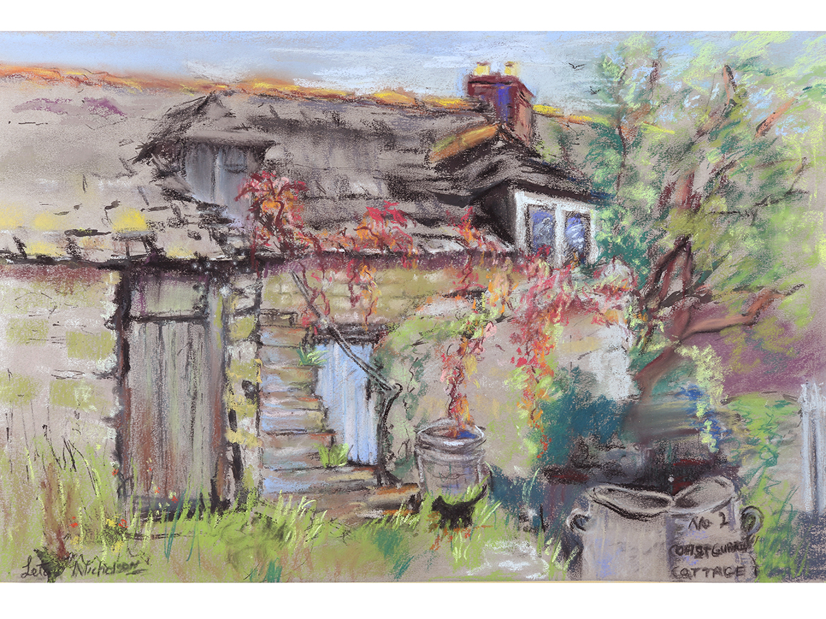 Leta Nicholson, Coastguard Cottage, Dorset. Pastel unframed from mall galleries exhibition