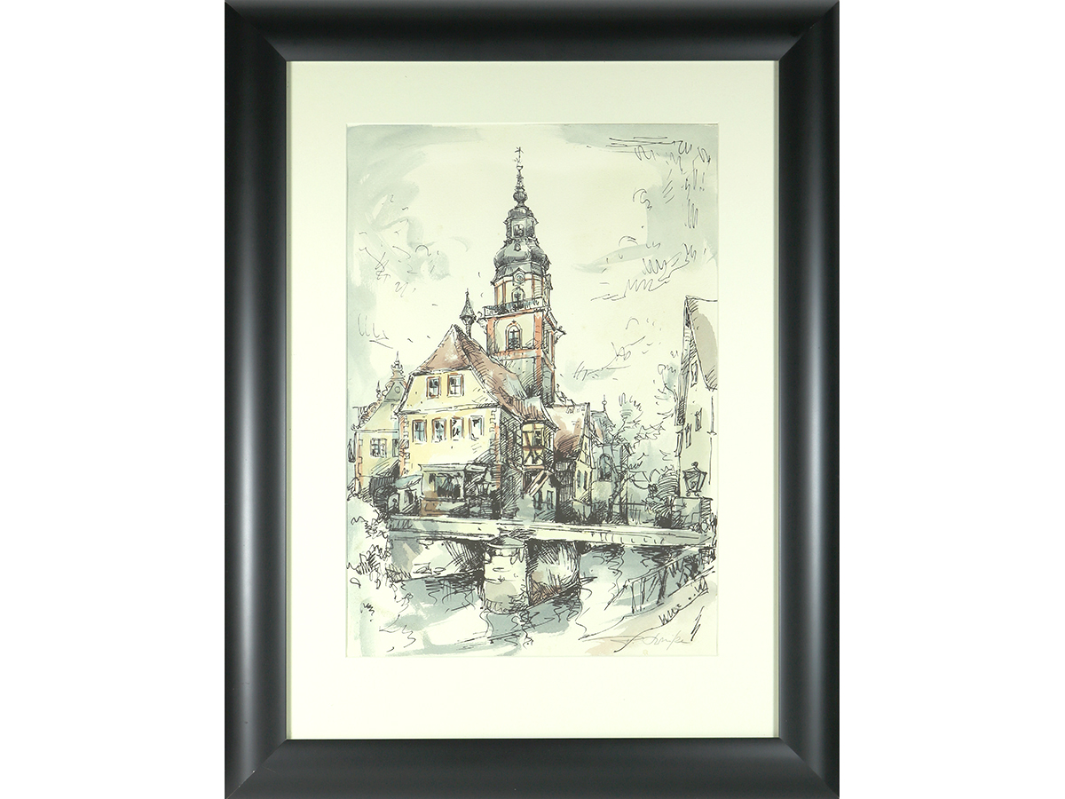 erbach im odenwald, germany, pen & watercolour painting.