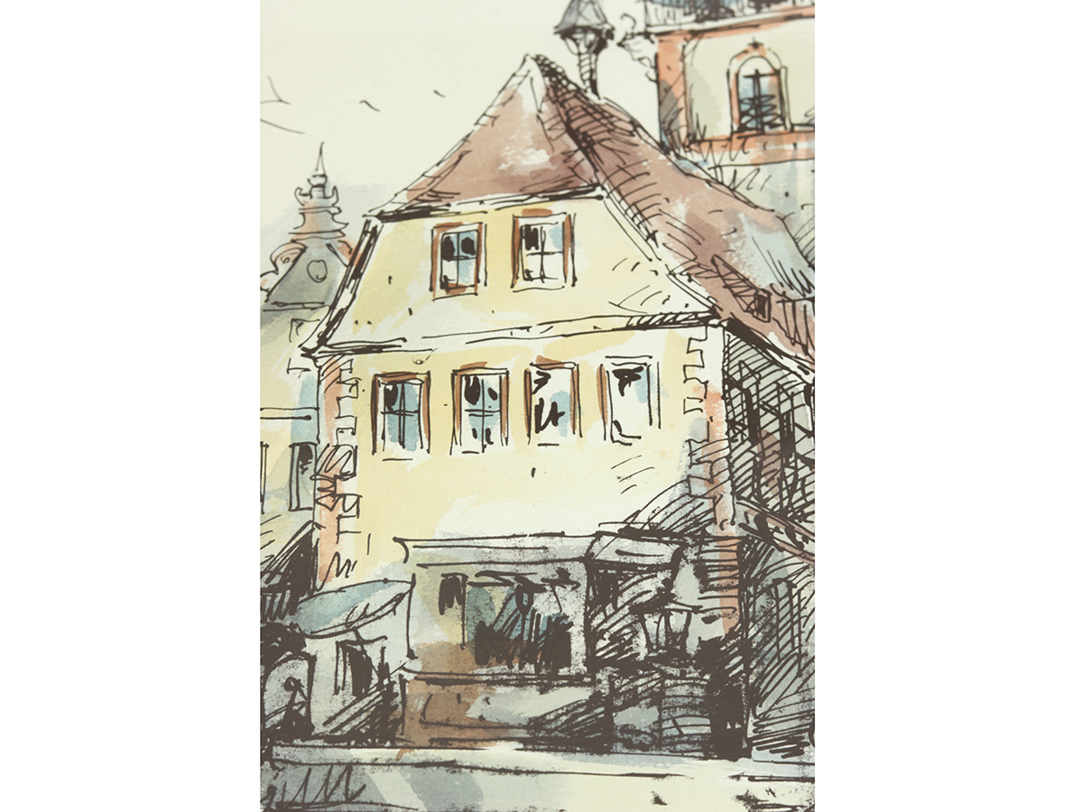 erbach im odenwald, germany, pen & watercolour painting.