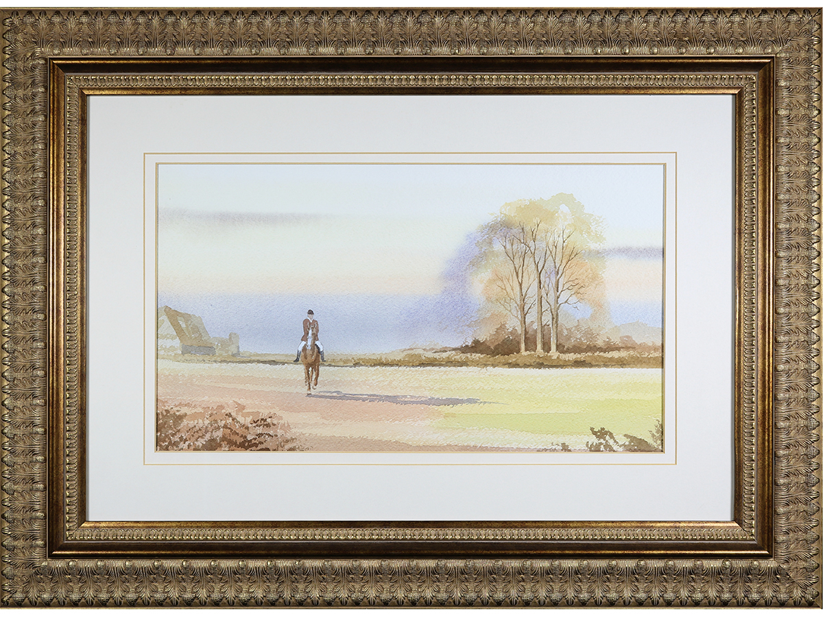 Horse & Rider, Watercolour, Gilt frame