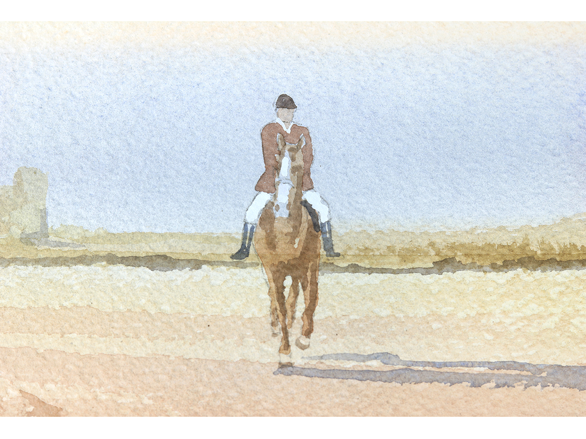 Horse & Rider, Watercolour, Gilt frame