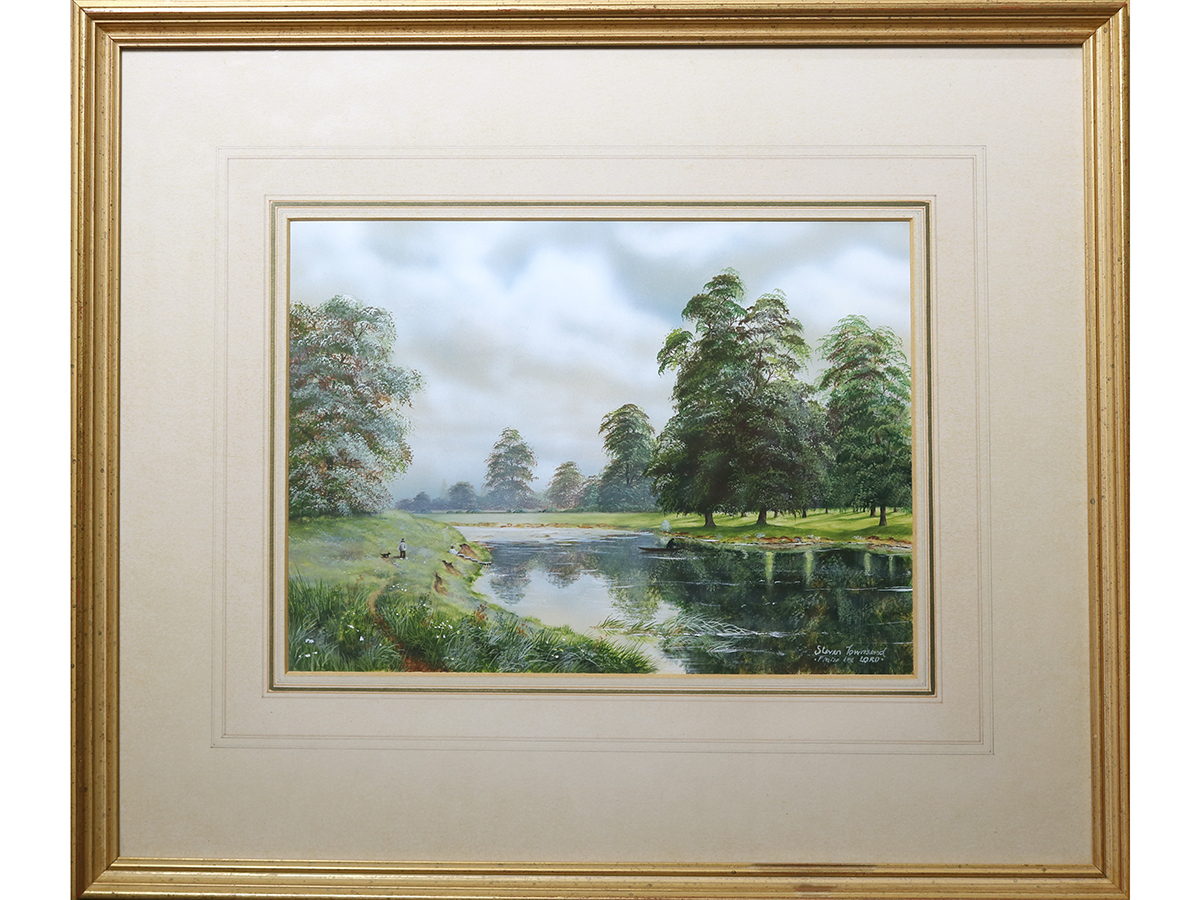 Steven Townsend, original watercolour gouache painting, river swale, yorkshire