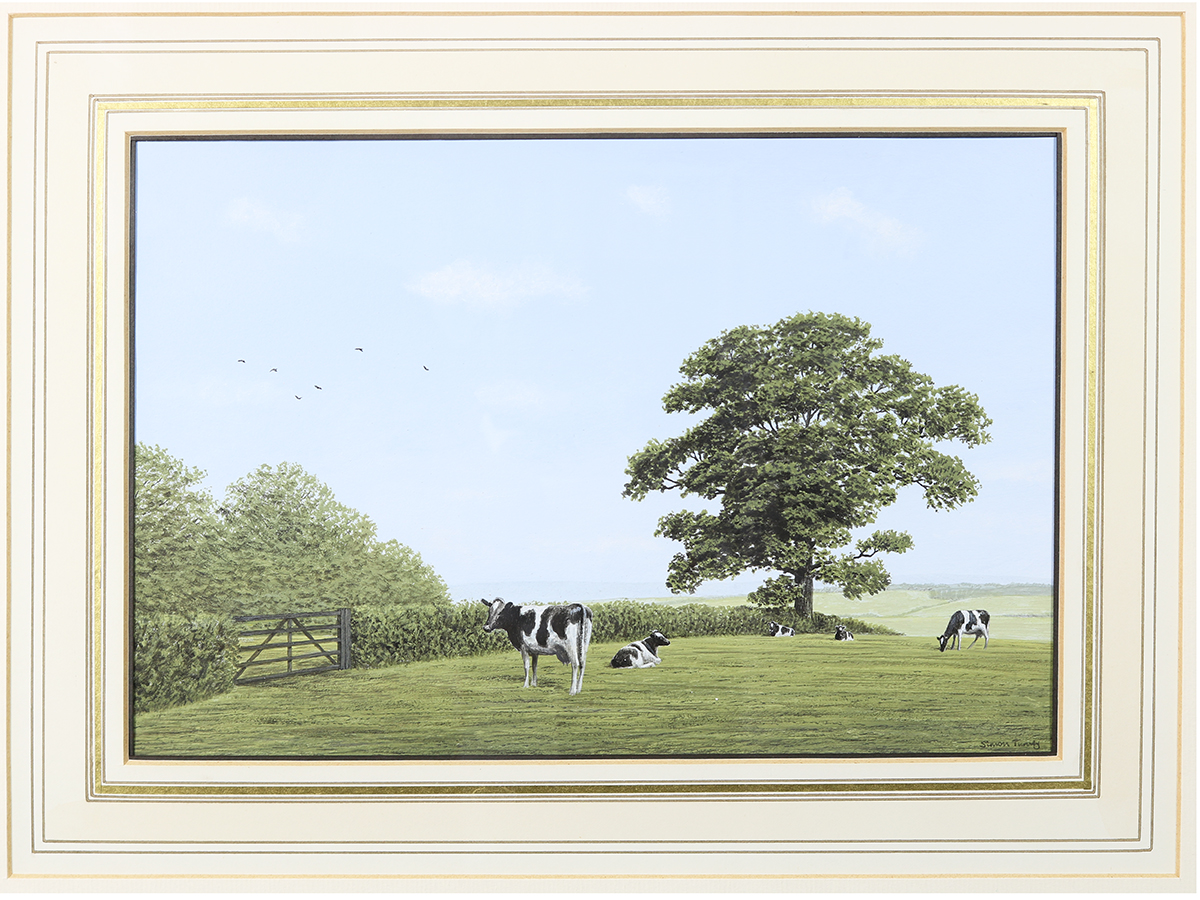 Simon Turvey SWLA, Coutryside Landscape with Cattle, Watercolour, Gouache, Oil Painting