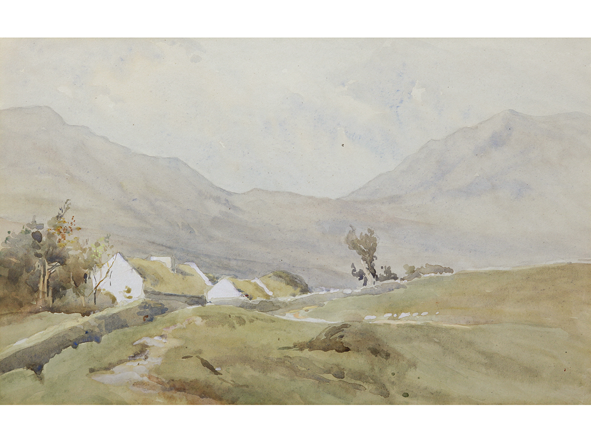 Cottages in Mountain Landscape - Irish Watercolour