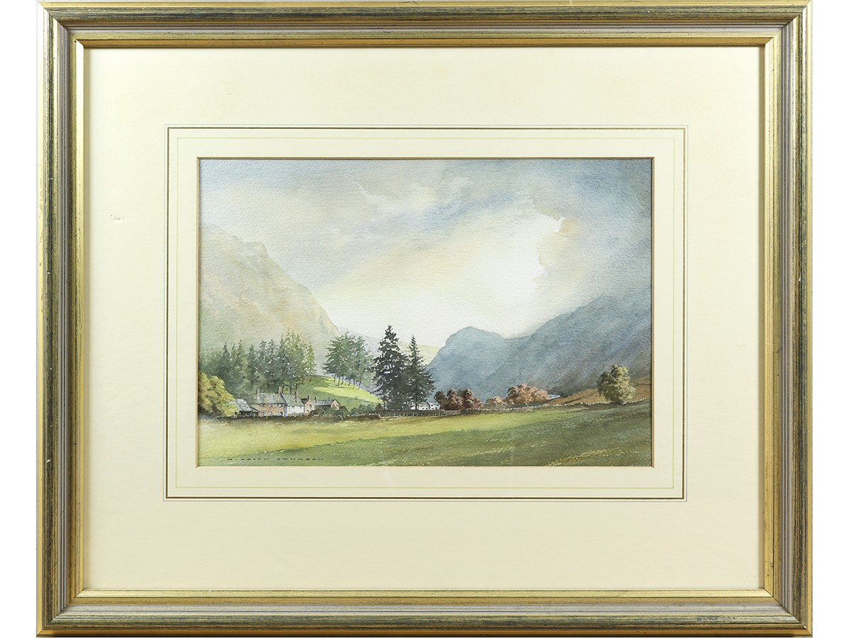 D Keith Johnson, Watercolour, Lake District, Rosthwaite & Borrowdale