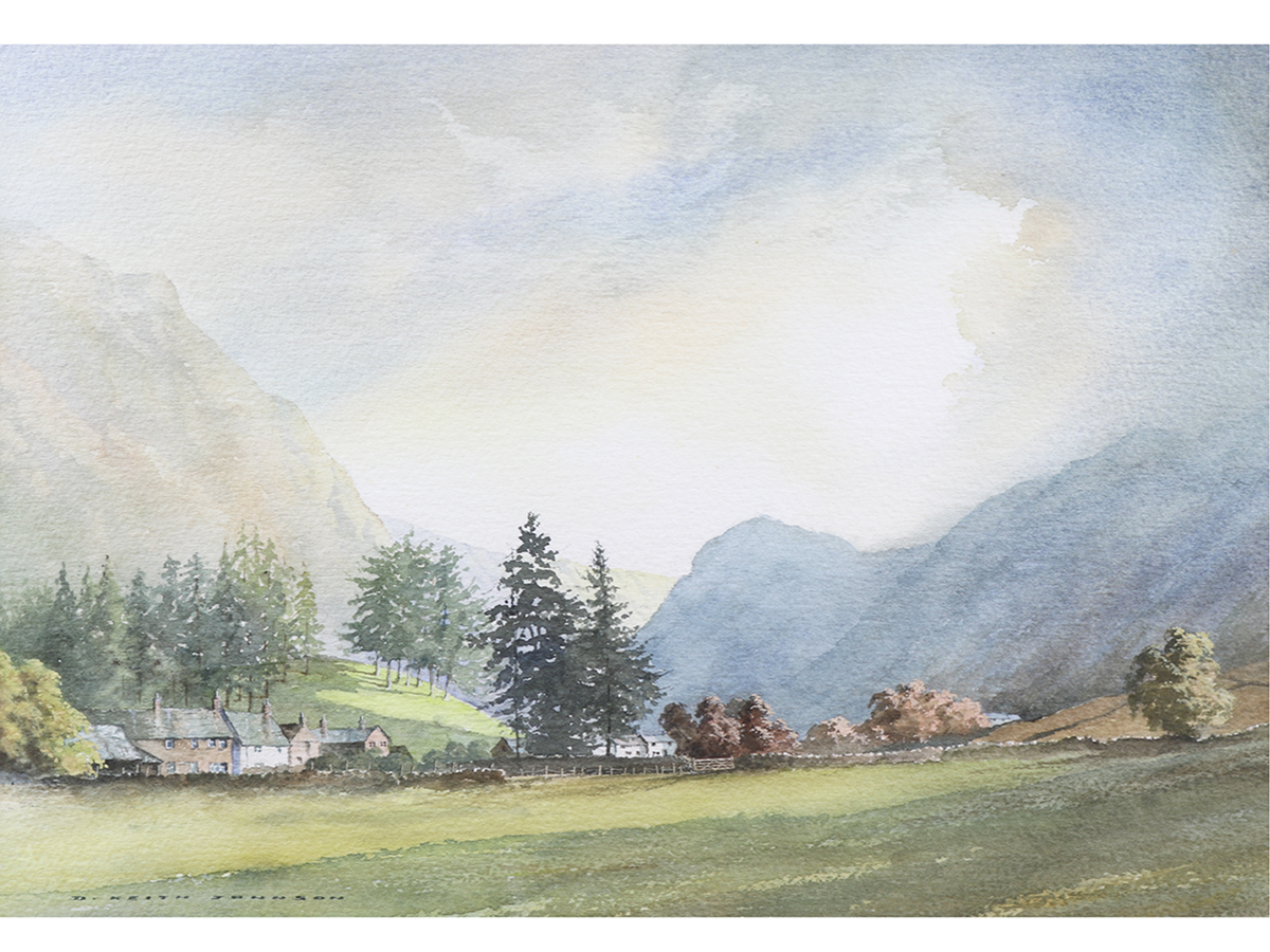 D Keith Johnson, Watercolour, Lake District, Rosthwaite & Borrowdale