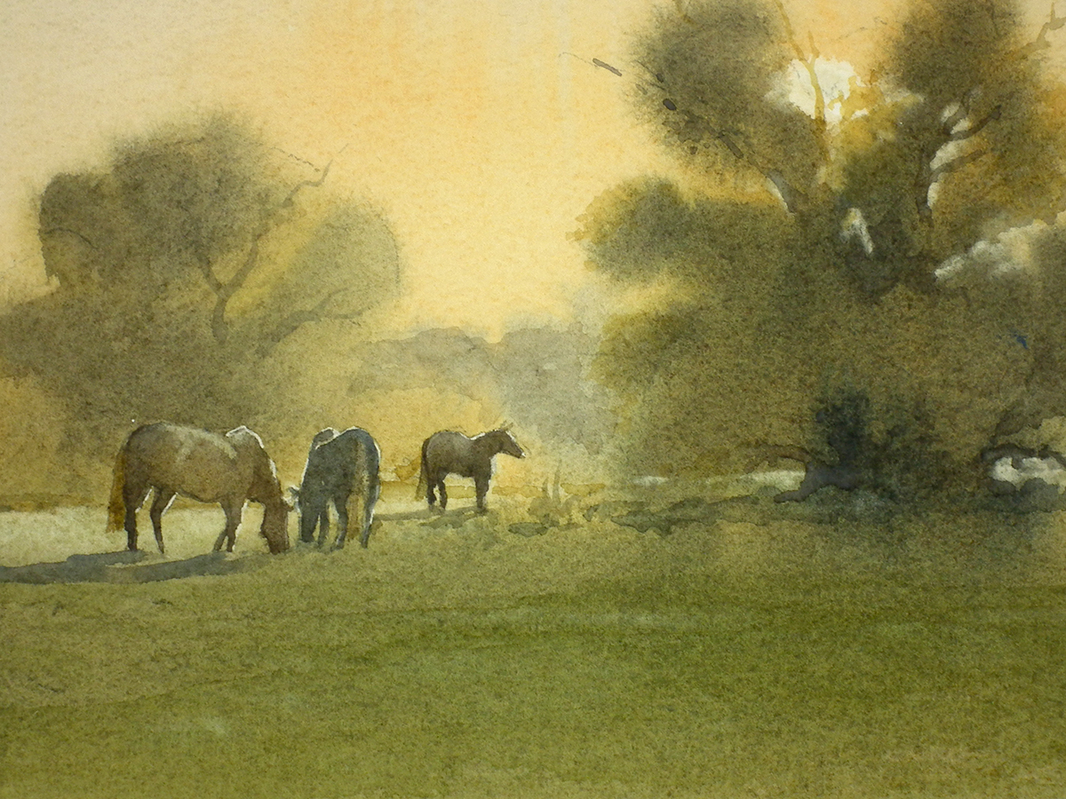 Robin Holder, Horses Landscape, Watercolour